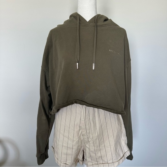 Arminta Olive Green Cropped Hoodie Streetwear Lined Hood Pullover Size XL - Picture 5 of 6
